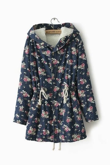 Vintage-flower-printing-hooded-fleece-coat